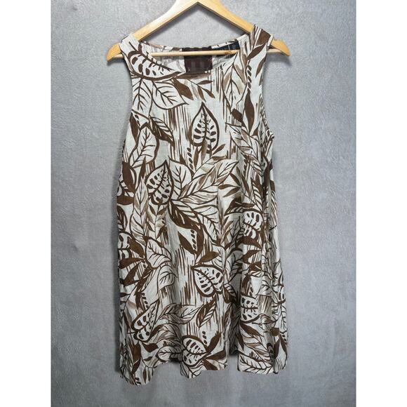 Tahari 100% Linen Sleeveless A‎ Line Shift Dress Brown Beige Womens Size Medium - Picture 1 of 8